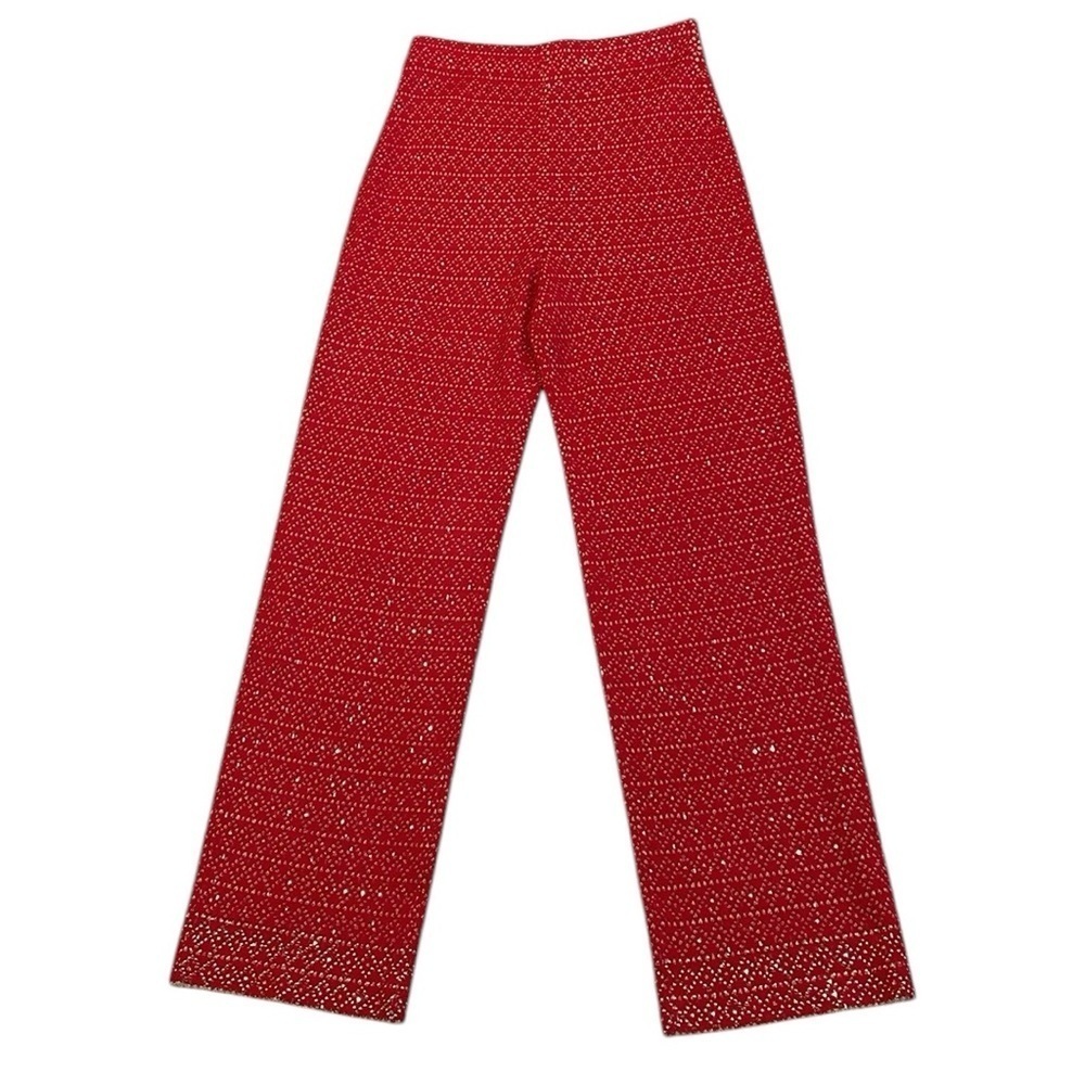 ST. JOHN COUTURE Women's Pants Red Knit Hippie Gold Diamond High Waisted Size 4